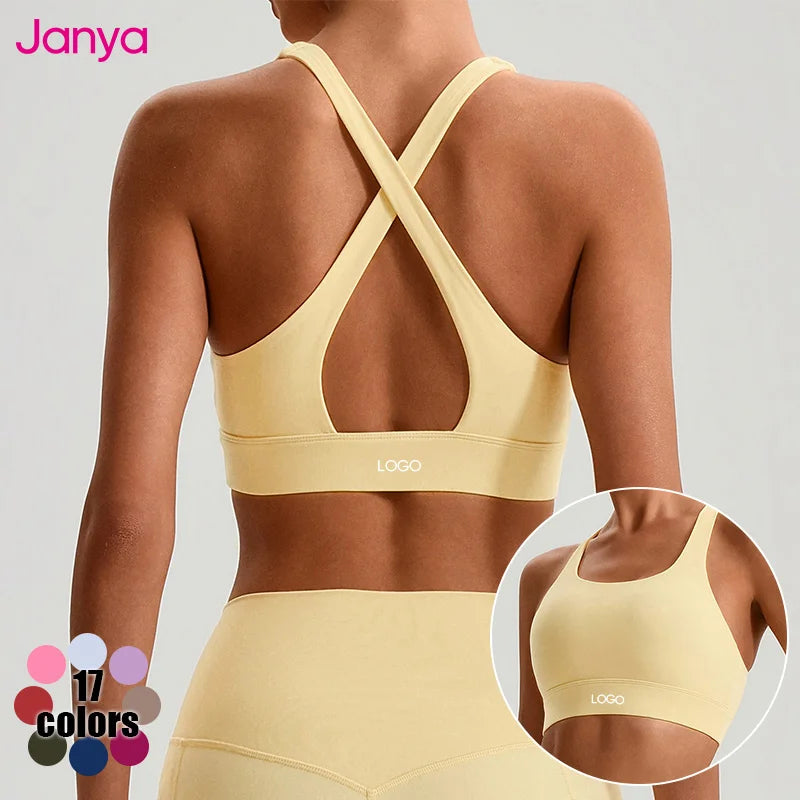 Janya Plus Size Fashionable Solid Color Classic Style Yoga Bra Breathable Four-Way Stretch Cross Back High Support Front Women