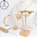 18K Gold Stainless Steel Jewelry Set Heart Shaped Necklace & Lovely Big Earrings for Women Classic Style for Wedding Party Gifts