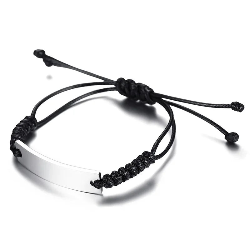 Minimalist Adjustable Rope Bracelet Stainless Steel Bar Mens Womens Friendship Jewelry