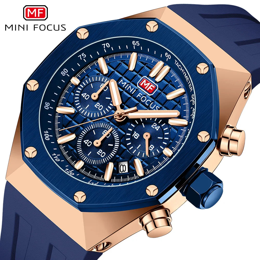 MINI FOCUS 0417 Men Watches Multifunctional Waterproof Quartz Watch Luminous Sport Watch Luxury Silicone Strap Chronograph