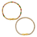 Unique Designer Charms Shiny Colorful Diamond Personality Stainless Steel Gold Plated Tennis Bracelet