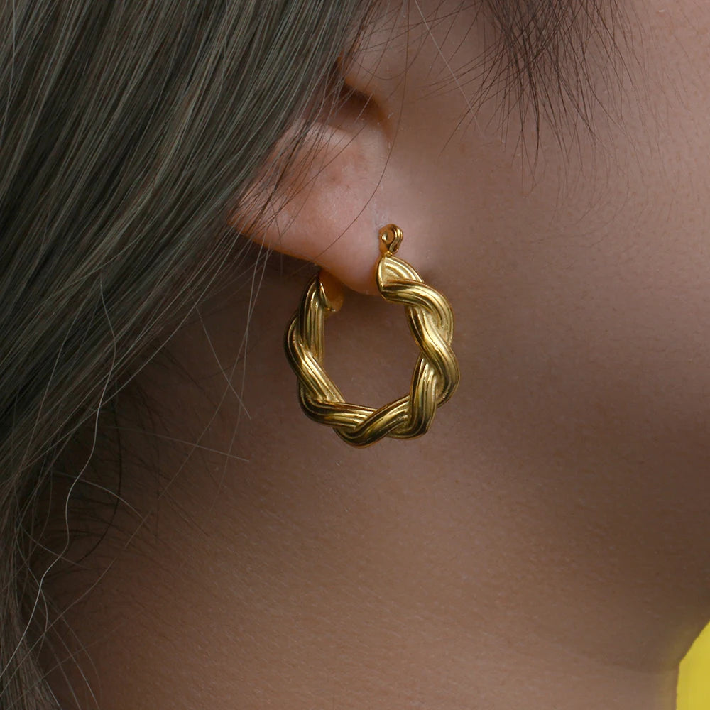 Fashion Women Jewelry Hypoallergenic Stainless Steel Hoop Earring Twist Chunky Hoops Gold Plated Earrings