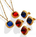 Women's Natural Crystal square Pendant Necklace Earrings Titanium Steel Plated 18K Gold Stainless Steel Pendant Necklace