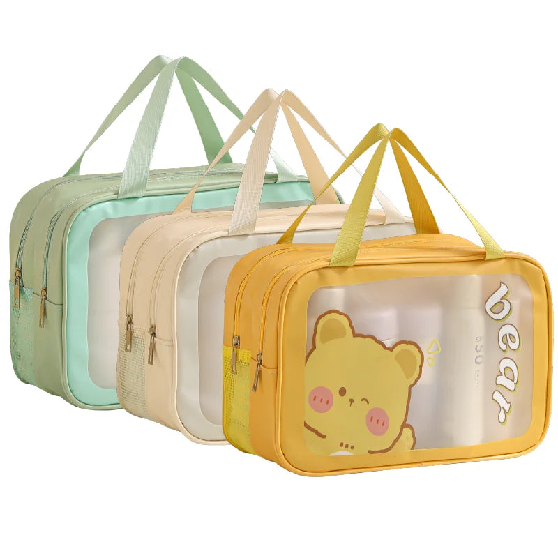 HANFEIZI PU+PVC 2 Layers Dry-wet Separation Waterproof Bathroom Cosmetic Storage Wash Bag Travel Toiletry Bag
