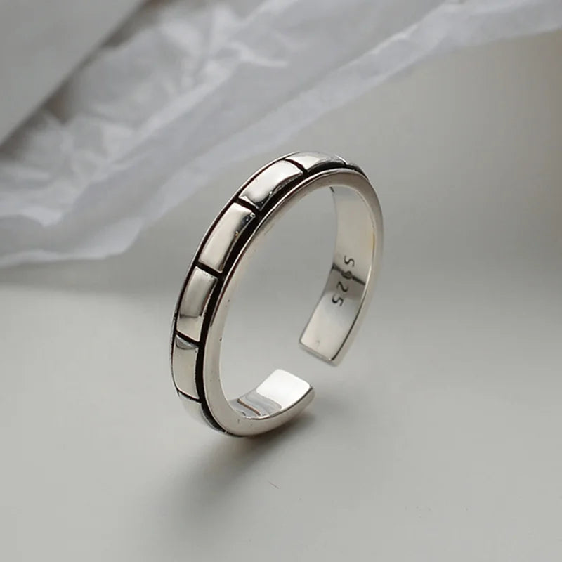 ICEBELA Jewelry Manufacturer Vintage Anillo De Plata 925 Ring Brick Pattern Designs Unisex Open Ring Adjustable