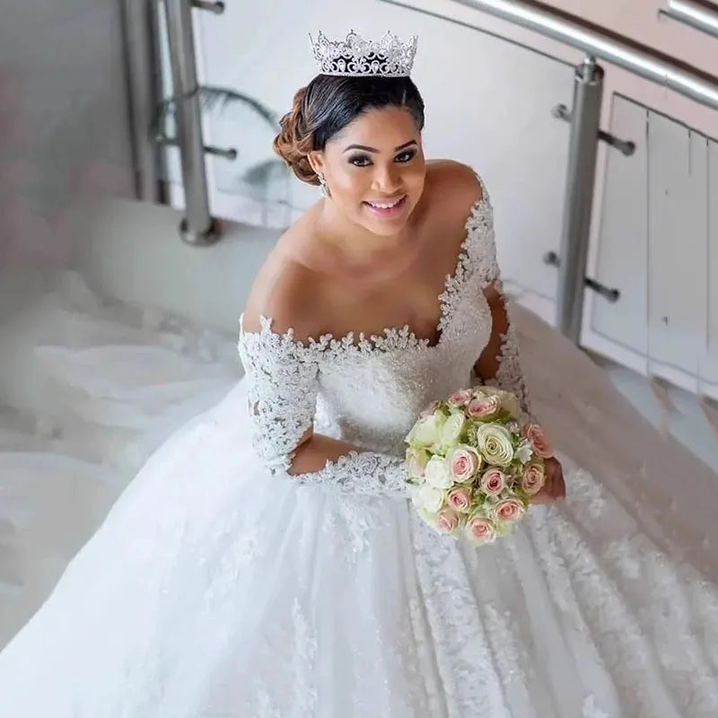 French Wedding Bride 2024 New Line Shoulder Party Welcome Dress Escaped Princess Out Yarn Big Tail Autumn and Winter