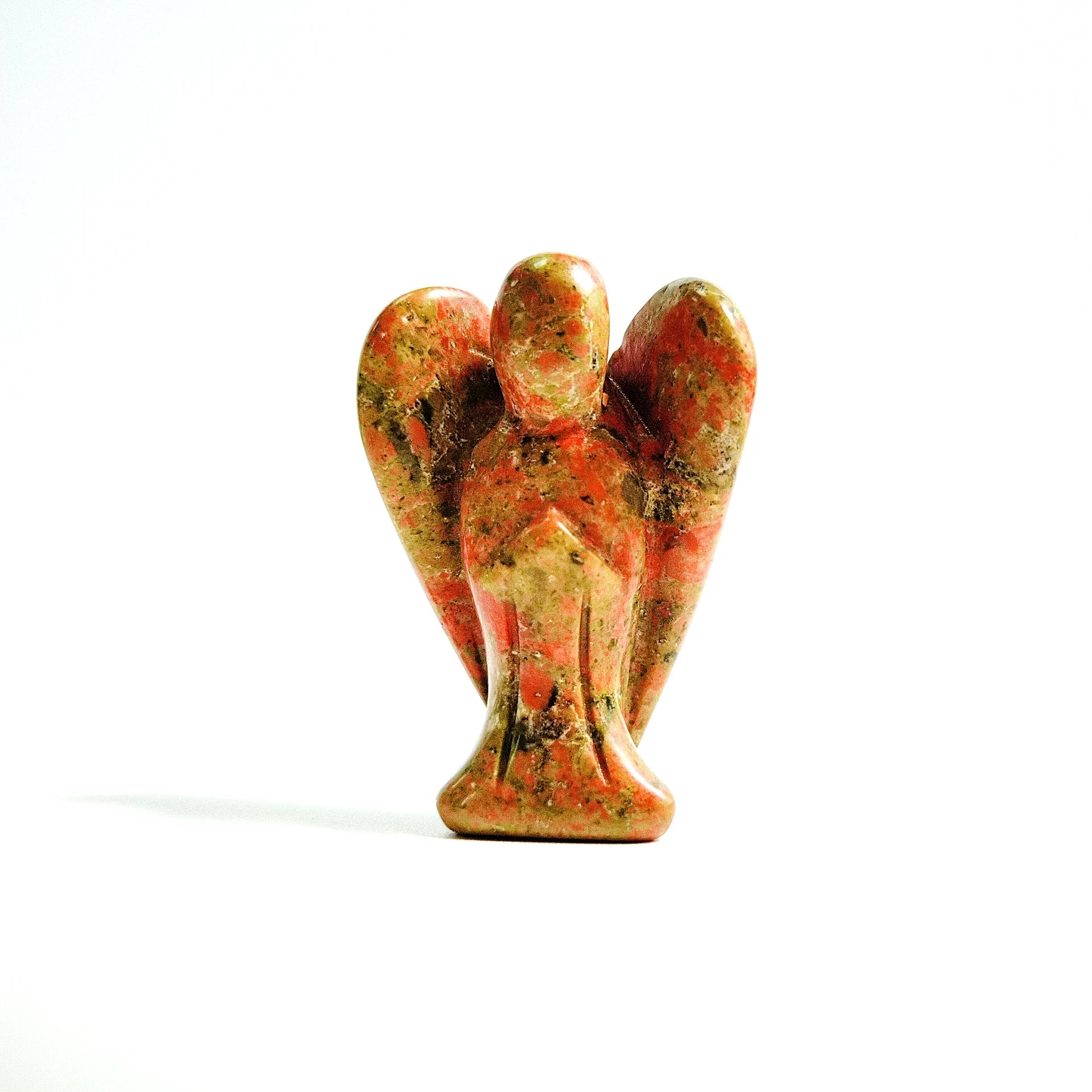 Huiying Carved Angel Unakite Gemstone Peace Angel Pocket Guardian Angel Healing Statue 2 Inch Crafts