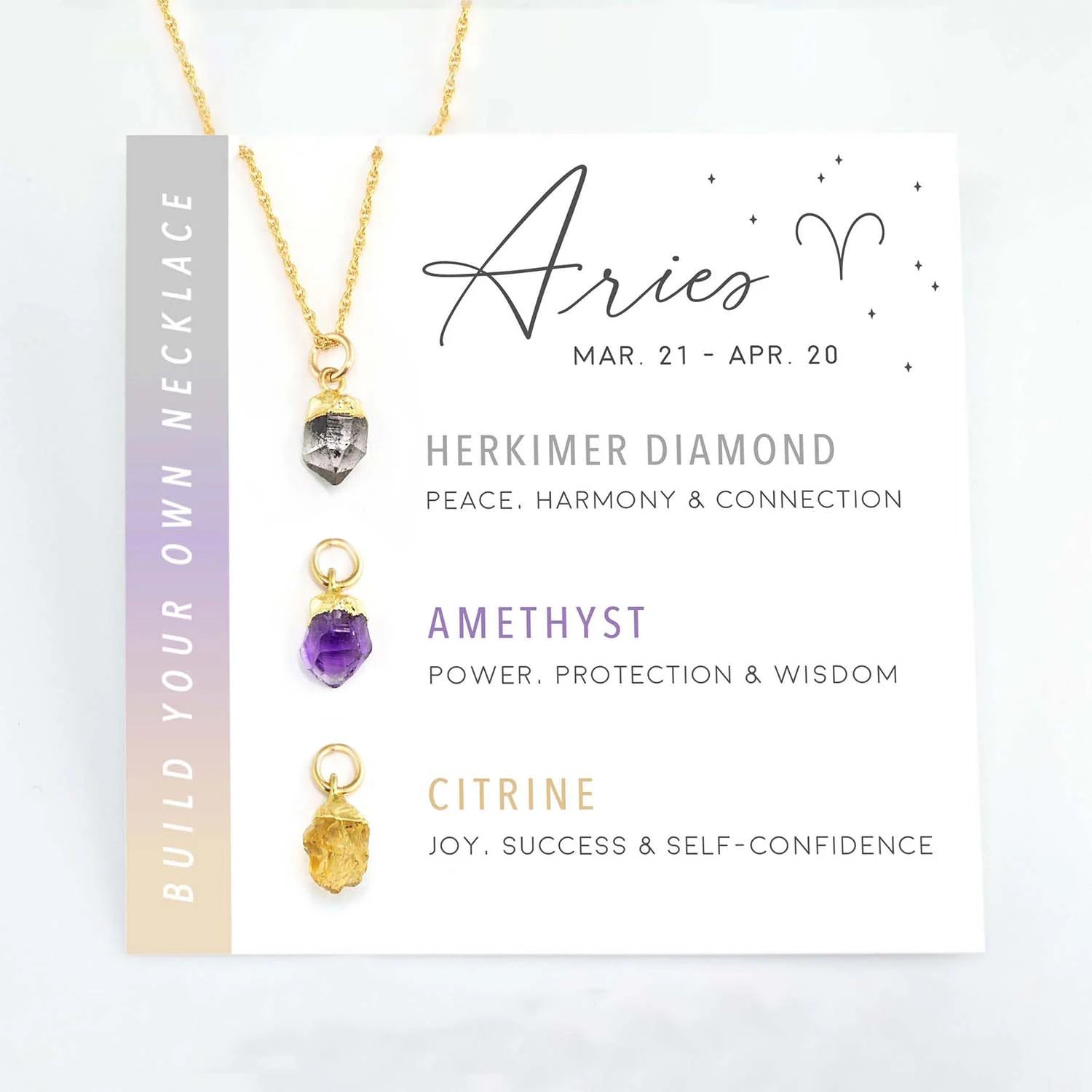 12 Horoscope Gift Healing Crystal Set Necklace 18K Gold Stainless Steel Dainty Birthstone Aries Zodiac Necklace