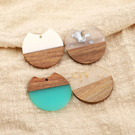 Resin Wooden Earring Pendants Gap Flat Round Vintage Resin Walnut Wood Statement Earring Findings for Necklace Earring Making