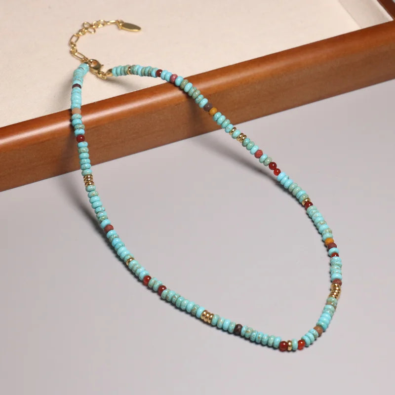 Bohemian Blue Turquoise Beaded Choker Necklace for Women Men Carnelian Charm Healing Stone Energy Necklace Jewelry Gift