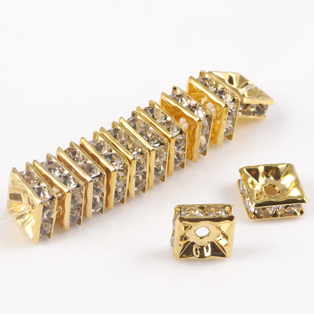 Wholesale 6/8mm Square Shape 18K Gold Color Crystal Rhinestone Rondelle Spacer Beads forJewelry Making