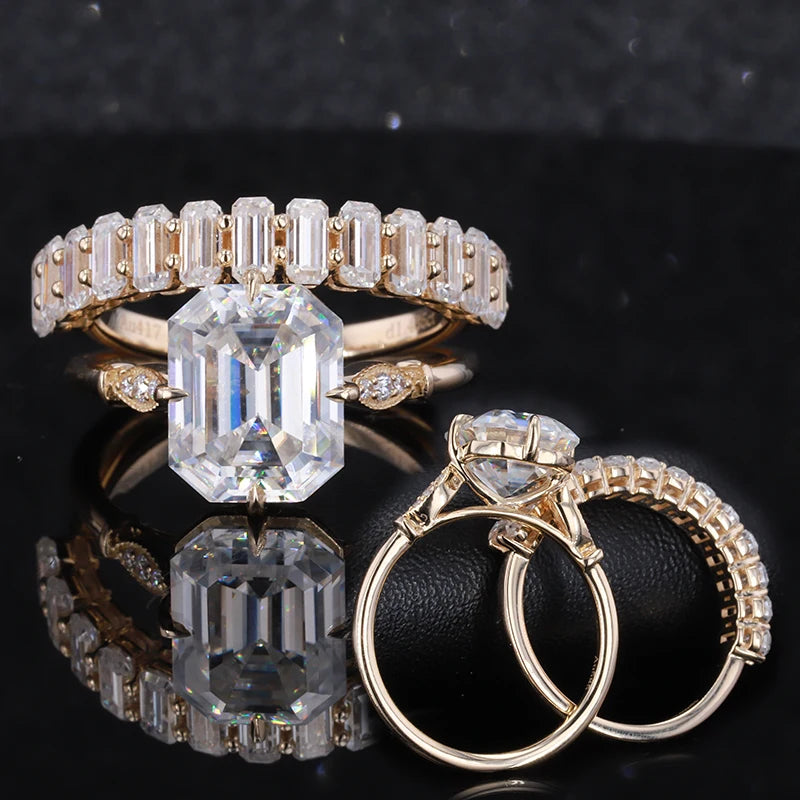 Starsgem Emerald Cut DEF Vvs Moissanite Wedding Ring Set Women 14k Gold Ring
