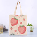 New Fashion Casual Reusable Eco-Friendly Canvas Tote Bag with Custom Printed Cute Strawberry Design Large (>50cm) Shoulder Strap