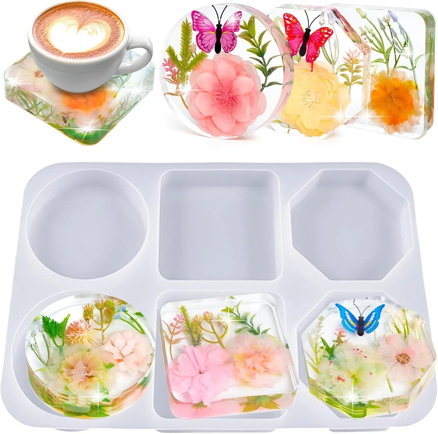Deep Coaster Resin Molds Silicone Octagon Round Square Silicone Molds Resin Casting Craft Mold for Flower Preservation DIY Art