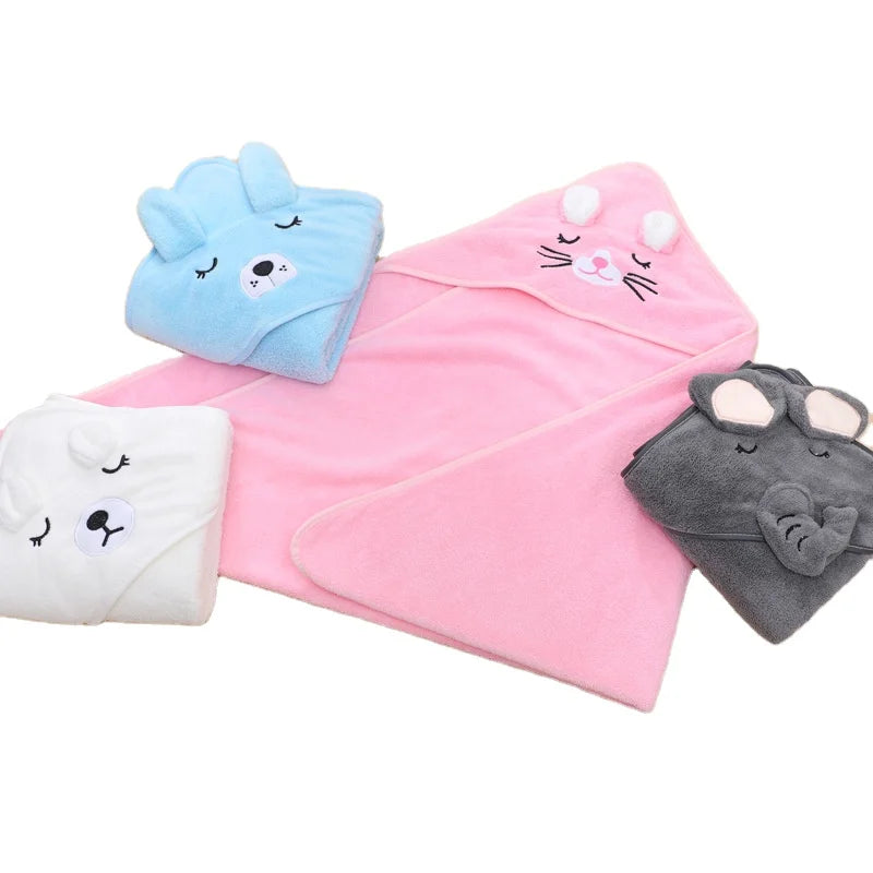 Super Soft Coral Fleece Microfiber Bath Towel Blanket Child-Proof Square Toddlers Kids Quick-Dry Embroidered Cartoon Pattern