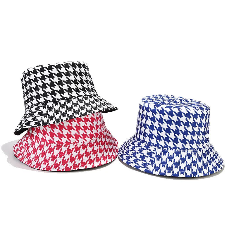 Classic Full Printing Reversible Cotton Plaid Bucket Hat Summer Sunshade Cap Casual Outdoor Double Sided Fishermen Cap