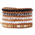 Customized Bohemian 5-Layer Beaded Leather Wrap Bracelets Fashionable Healing Hematite Agate Jade Crystal Jewelry