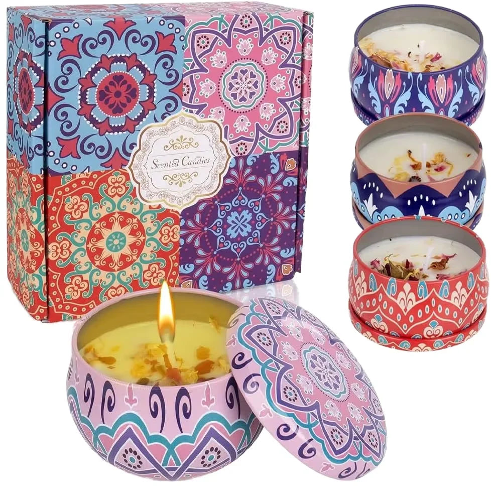 Essential Oil Scented Candle Set - Sandalwood Lavender Blue Wind Chimes - Perfect for Relaxation Bathing Yoga