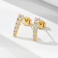 Minimalist Fashion Cute 925 Sterling Silver Bar Shape Zircon Gold Plated Stud Earrings Fine Jewelry