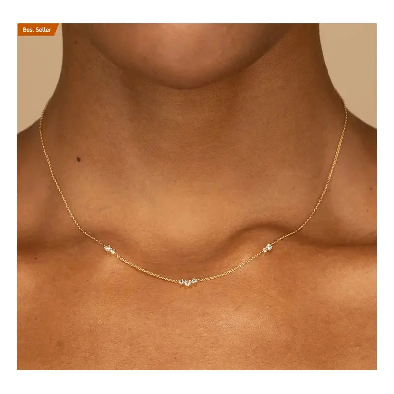 APN20 RINNTIN Simple CZ Diamond Choker Chain Necklace 925 Sterling Silver Fine Jewelry Necklaces for Women
