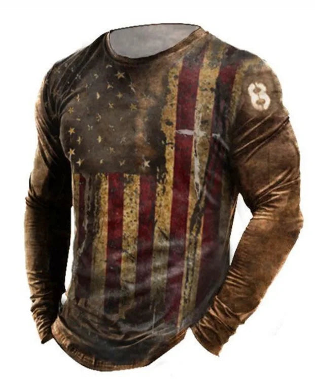 Wholesale Custom Long Sleeve 3D Graphic Shirt Men Vintage Style Over-sized Fit Custom Logo Design Digital Big Tall