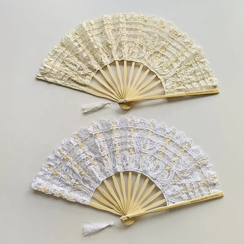 Party Supplies Wholesale Multi Colors Lace Fan 27cm H Bamboo Folding Hand Fan for Wedding Party With Engrave Logo