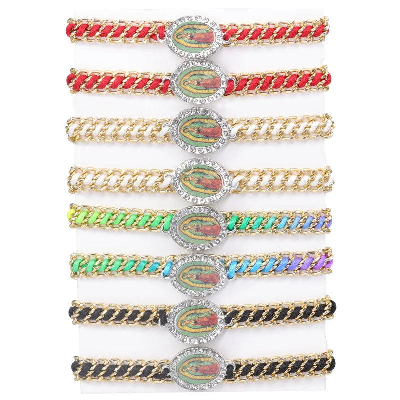 AA016353 Colorful Crystal Handmade Bracelets Catholicism Women Girls Jewelry Gift Adjustable Virgin Mary Bracelet
