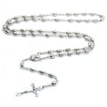 Catholic Ancient Silver Alloy Rice Shaped Beads Mother Mary Jesus Cross Prayer Chain Necklace Sublimation Rosary