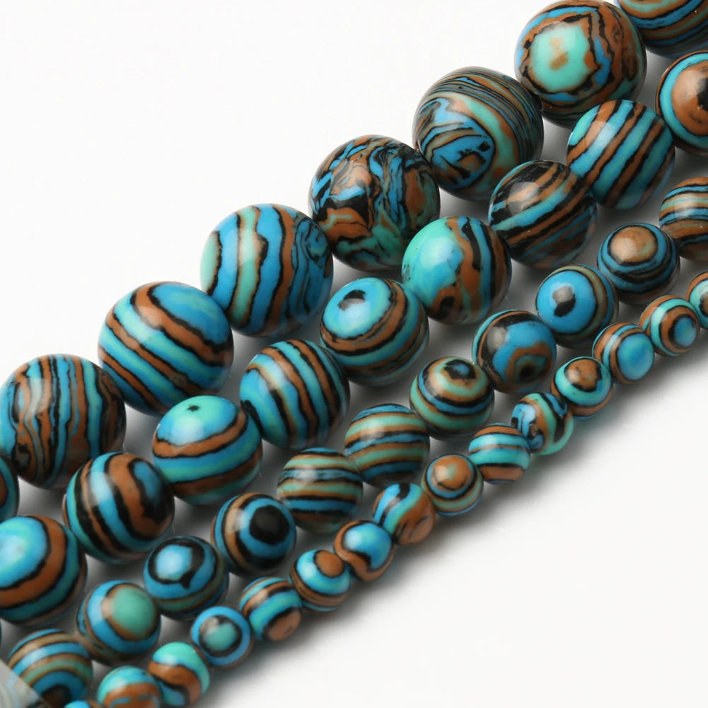 Wholesale round Blue Striped Malachite Loose Stone Beads 4/6/8/10MM Synthetic for Jewelry DIY Making MegaBDM
