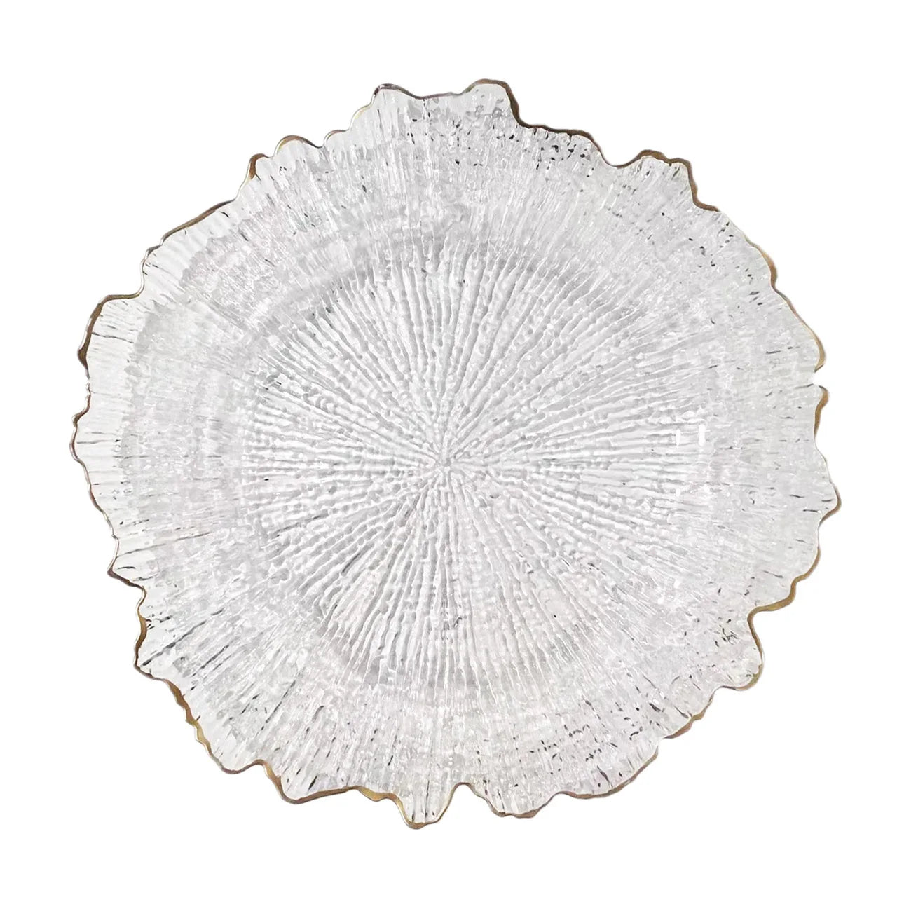 Eco-Friendly Gold Rim Transparent Plastic for Charger Plate Floral Shaped Reef Design for Wedding Parties