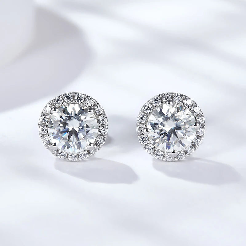 Starsgem Halo Earring 0.5ct 1Ct D Vvs Round Brilliant Cut Moissanite Gemstone Sterling Silver Diamond Studs Earrings