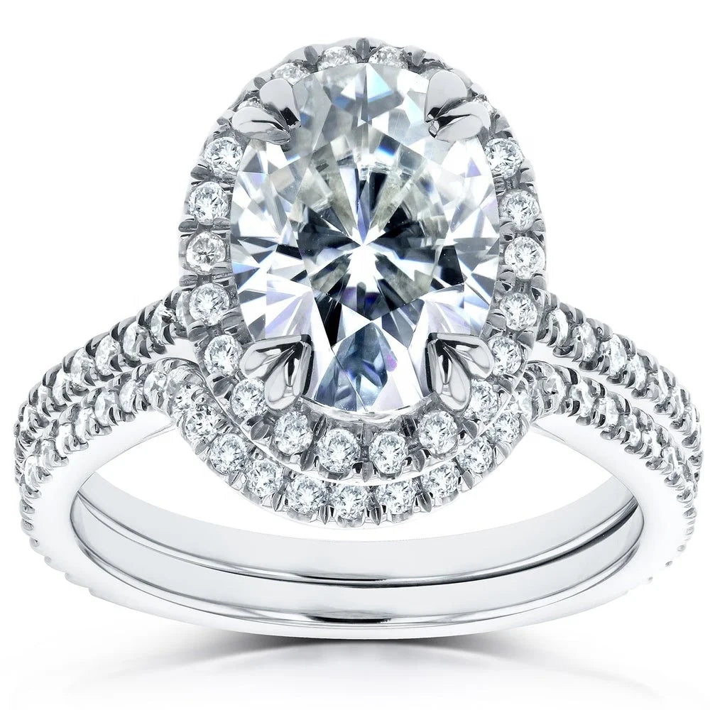 Luxury Minimalist Silver Rhodium Plated Micro Pave Cubic Zirconia Simple Double Layer Engagement Wedding Rings Bridal Sets for
