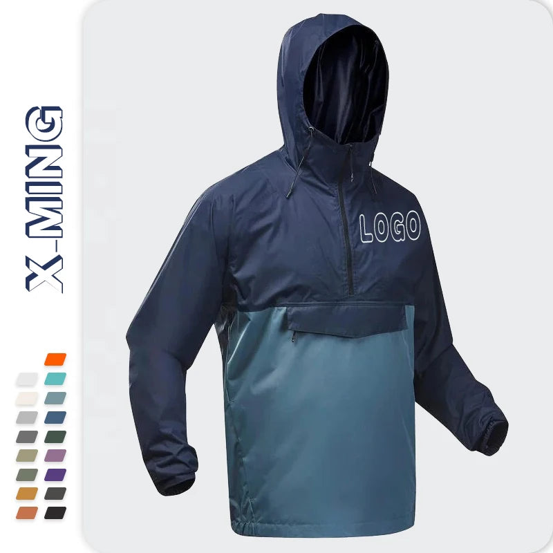 Hooded Rain Jacket Waterproof Men Running Cycling Outdoor Jacket Windbreaker Windproof Bike Raincoat Custom Half Zipper Jacket