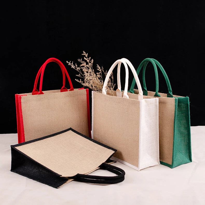 Custom Travel Jute Hemp Bag Eco Friendly Plain Natural Carry Jute Grocery Bags for Gift