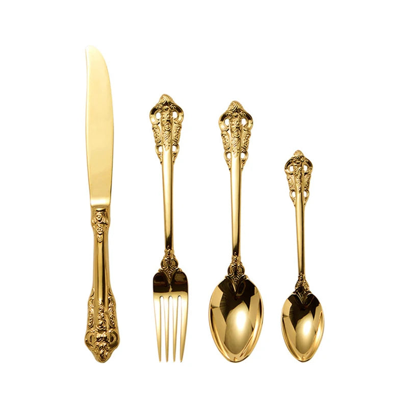 Mirror Polish Palace Long Handle Knife and Fork Stainless Steel Silverware Cutlery for Wedding Restaurant Flatware