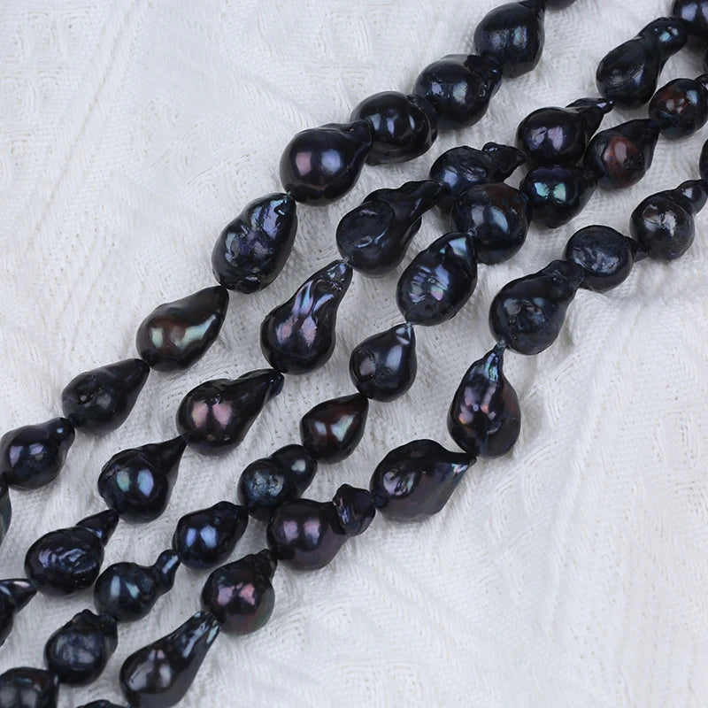 Zhuji Pearls 12-18mm Loose Natural Freshwater Pearl Strands Baroque Shape in Black Color-Wholesale