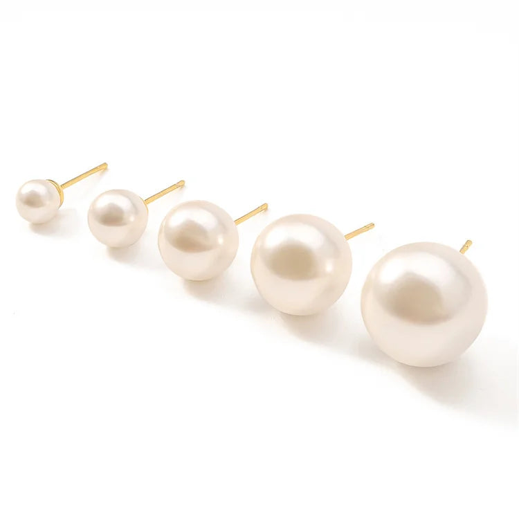 Minimalist Jewelry Wedding Gift Custom Shell Pearl Charm Stud Earrings