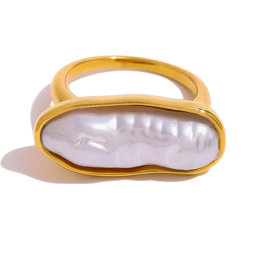 Vintage White Irregular Pearl Rings 18K Gold PVD Plated 316L Stainless Steel Fashion Statement Jewelry  for Women