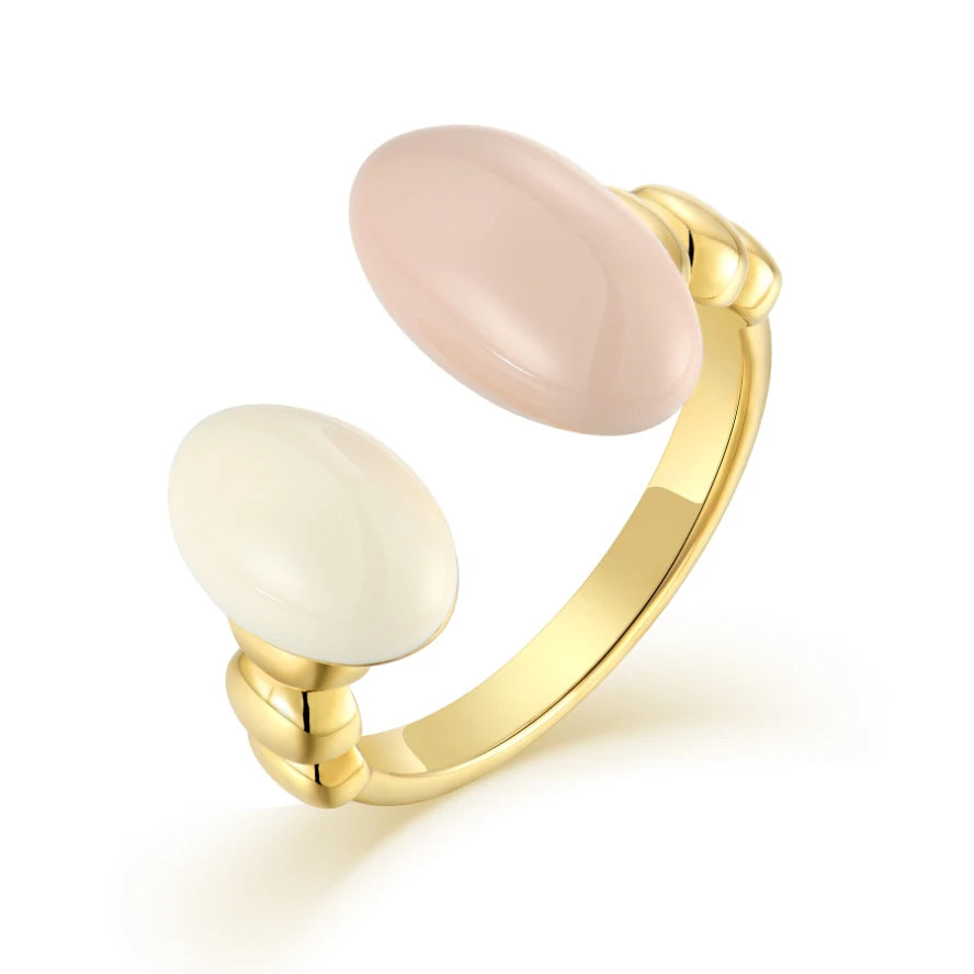 18K Gold Plated Chic Oval Enamel Ring 925 Sterling Silver Dual Pastel Luxury Adjustable Ring Jewelry for Women for Wedding Party