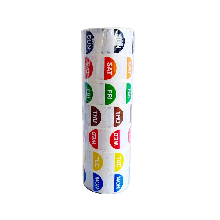 1 Inch Glossy Day of Week Labels for Mon-Sun 500 Per Roll for Food Restaurant Inventory Management and Exhibitions