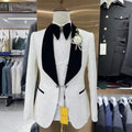 White Mens Slim Fit Suits Round Neck 3D Printing Pattern Two Slits Business Butterfly Flower Tuxedo Wedding Suits for Men MSW5