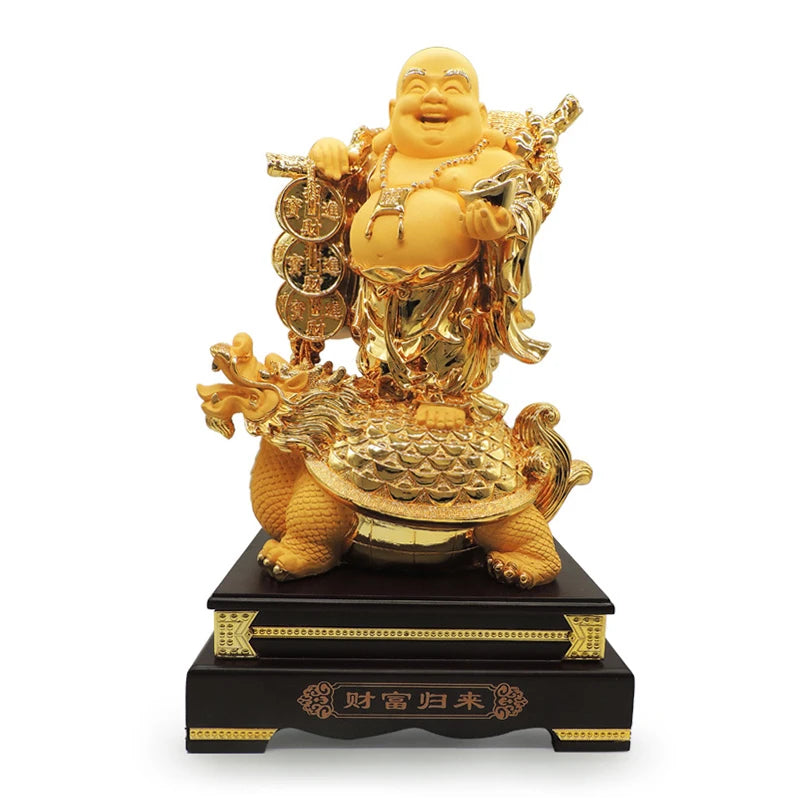 Large Life Size Gold Golden Color Figurine Gift Resin Feng Shui Chinese Fat Budai Standing Happy Laughing Buddha Statue for Sale