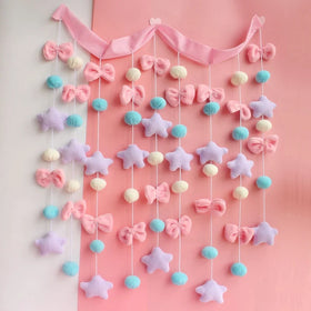 Cute Kawaii Multicolour Sweet Bowknot Pentacle Colorful Heart Star String Curtain for Girls Room Wedding Home Decor