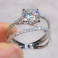 Huitan Engagement Three Thin Lines Cross Anillos Woman Clear Super Large Round Diamond Macro Pave Silver Rings Wedding Beautiful