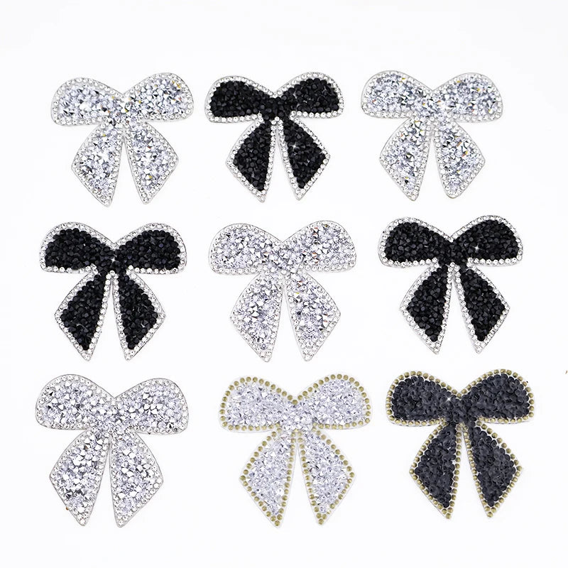 Hotfix 6cm Rhinestone Designs Patch Bow Crystal Iron-on Heat Press Flat Diamond-shaped Applique for Clothes & Shoes