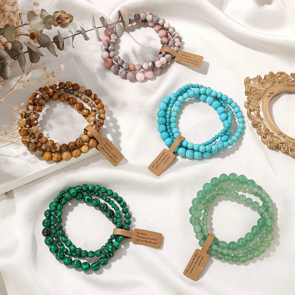 4/6/8mm Couple Energy Power Healing Crystal Bracelets Handmade Semi-Precious Gemstone Natural Stone Beaded Stretch Bracelet Set