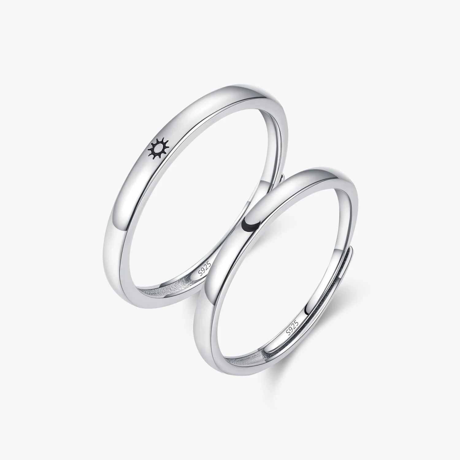 925 Sterling Silver Fine Anniversary Jewelry Simple Sun Moon Adjustable Lover Rings Romantic Couple Rings