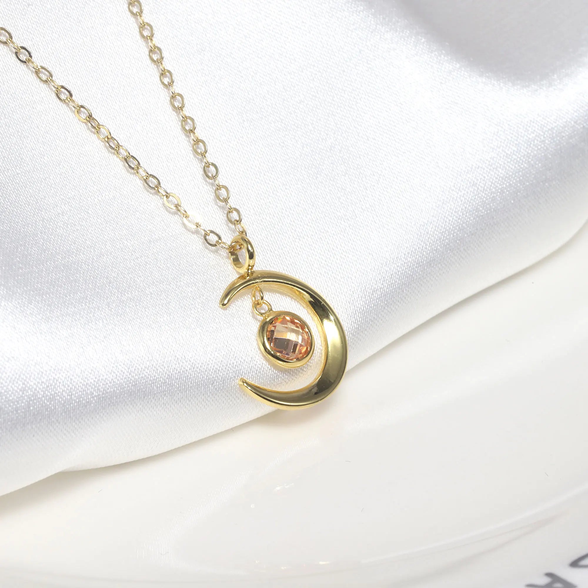 C1JX Abiding Hot Selling Minimalist Design Jewelry Moon Sun Pendant Stone 925 Sterling Silver Gold Necklace Pendant