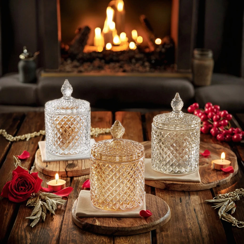 Wholesale Luxury Empty 10 oz Glass Candlestick Holder Candle  Jars with Lid  for Candle Making and Christmas Decorations