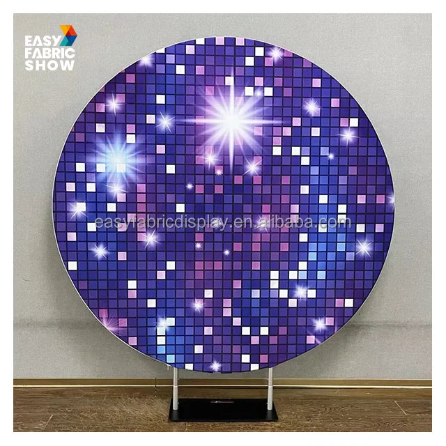 Custom Logo Cartoon Style Shimmer Wall Decor Round Backdrop Stand for Wedding Parties and Special Events